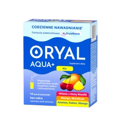 Oryal Aqua+ Mix smaków, elektrolity z prebiotykiem, 14 saszetek