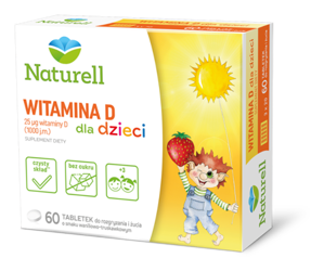 Naturell Witamina D dla dzieci, smak wanilia-truskawka, 60 tabletek