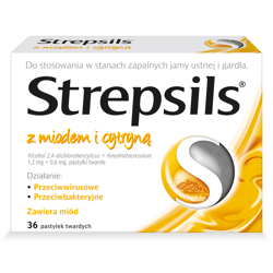 STREPSILS Z MIODEM I CYTRYNĄ 36PASTYLEK DO SSANIA