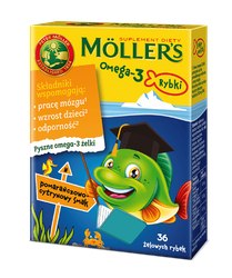 Moller's Omega-3 Rybki, smak pomarańczowo-cytrynowy, żelki, 36 sztuk
