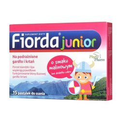Fiorda Junior, pastylki do ssania, smak malinowy, 15 sztuk