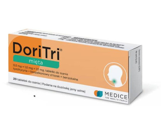 DoriTri Mięta, 500mcg + 1mg +1,5mg, 20 tabletek do ssania