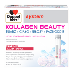 Doppelherz System Kollagen Beauty, smak malina-jagoda, 30 ampułek po 25 ml