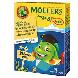 Moller's Omega-3 Rybki, smak jabłkowy, żelki, 36 sztuk