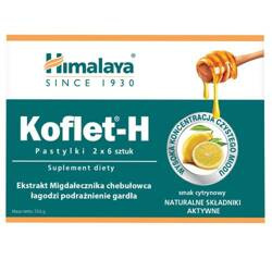 Himalaya Koflet-H, smak cytrynowy, 12 pastylek do ssania