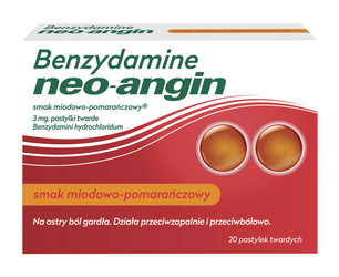 Benzydamine Neo-Angin, pastylki do ssania,smak miodowo-pomarańczowy, 20 szt