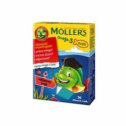 Moller's Omega-3 Rybki, smak malinowy, żelki, 36 sztuk