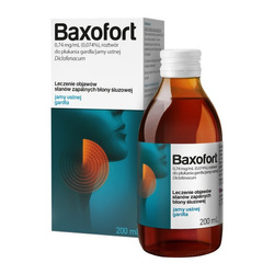 Baxofort, roztwór do płukania jamy ustnej i gardła z diklofenakiem, 200 ml data ważności 01.2027r